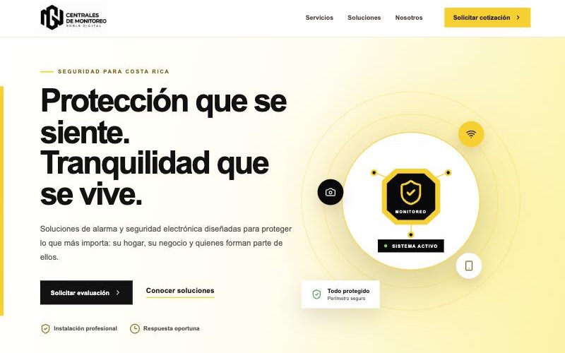 Homepage of the Centrales de Monitoreo website